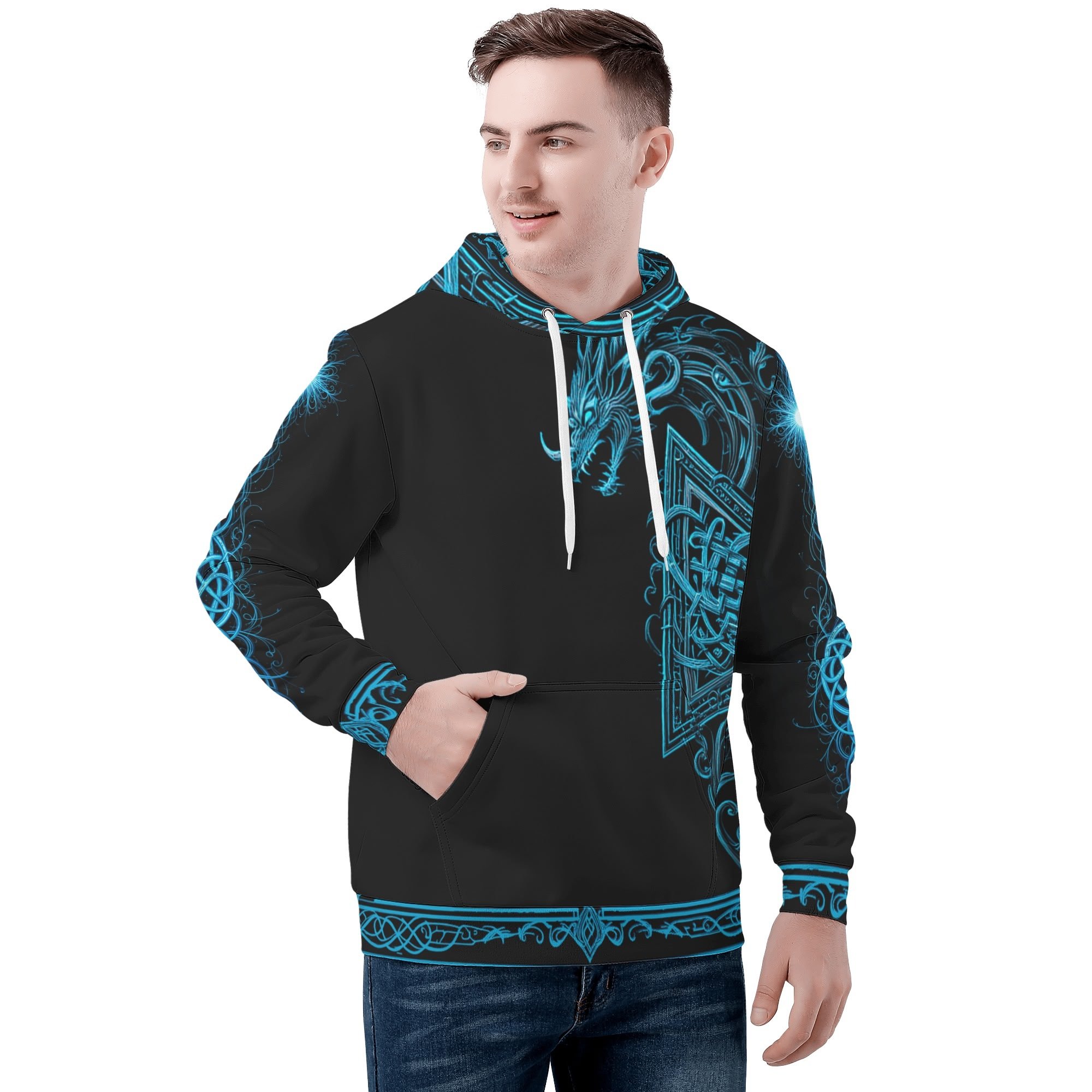 Men's all-over Celtic print warm velvet hoodie