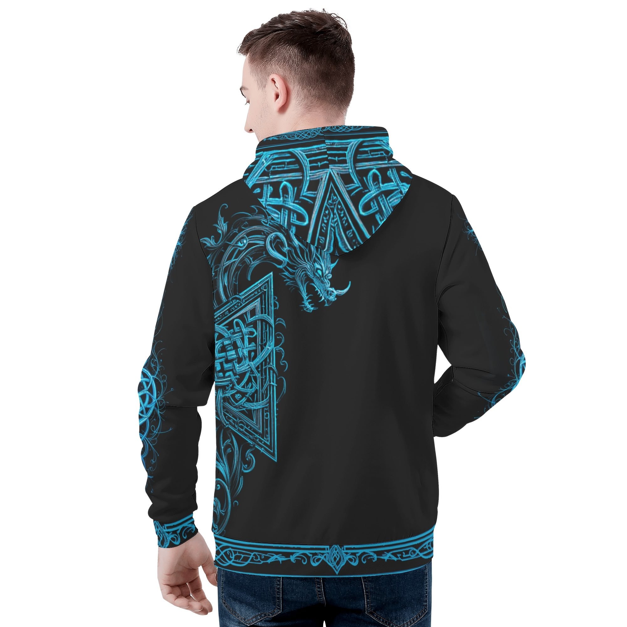 Men's all-over Celtic print warm velvet hoodie