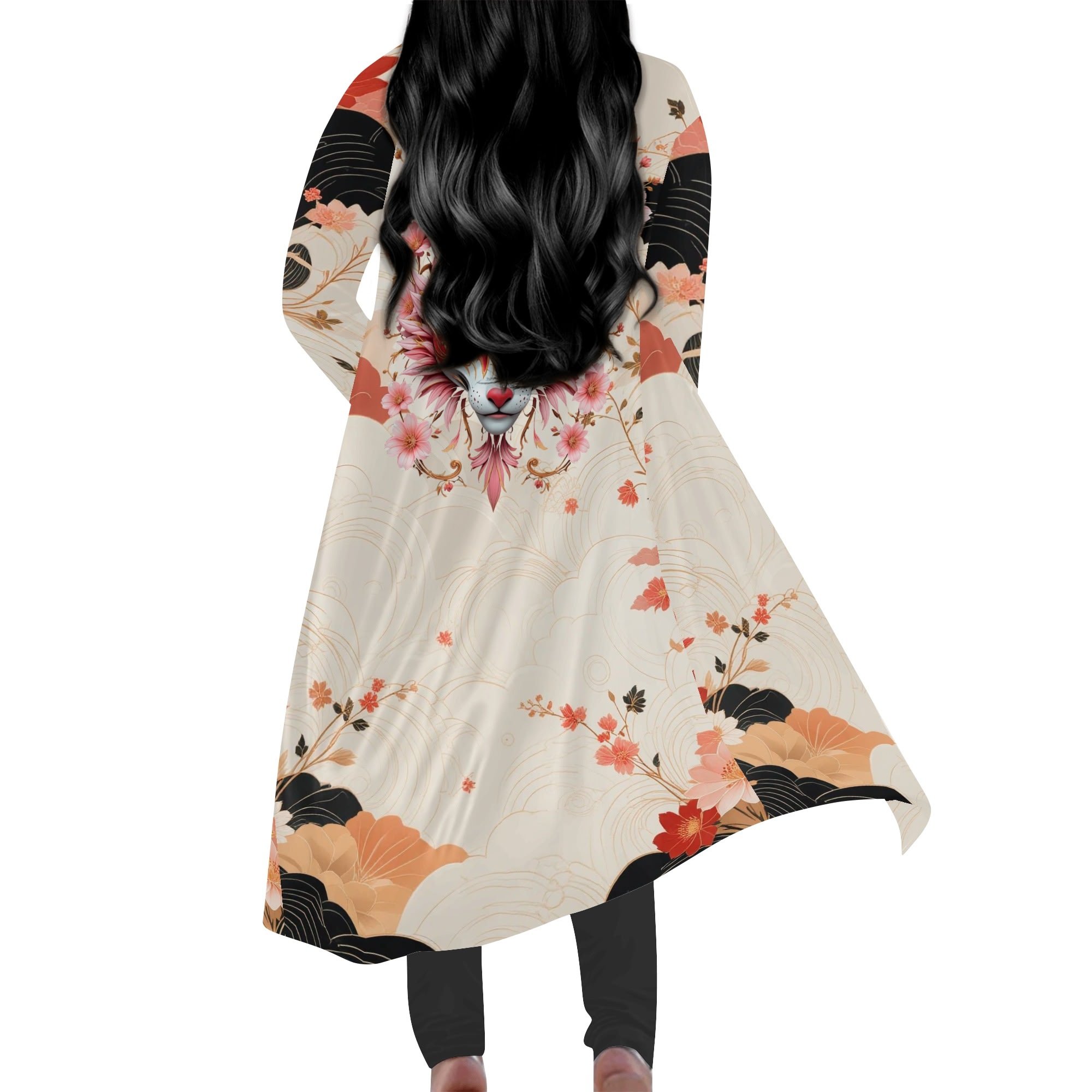 Women's Long Loose Lightweight Kitsune Kimono Cardigan for Spring and Summer