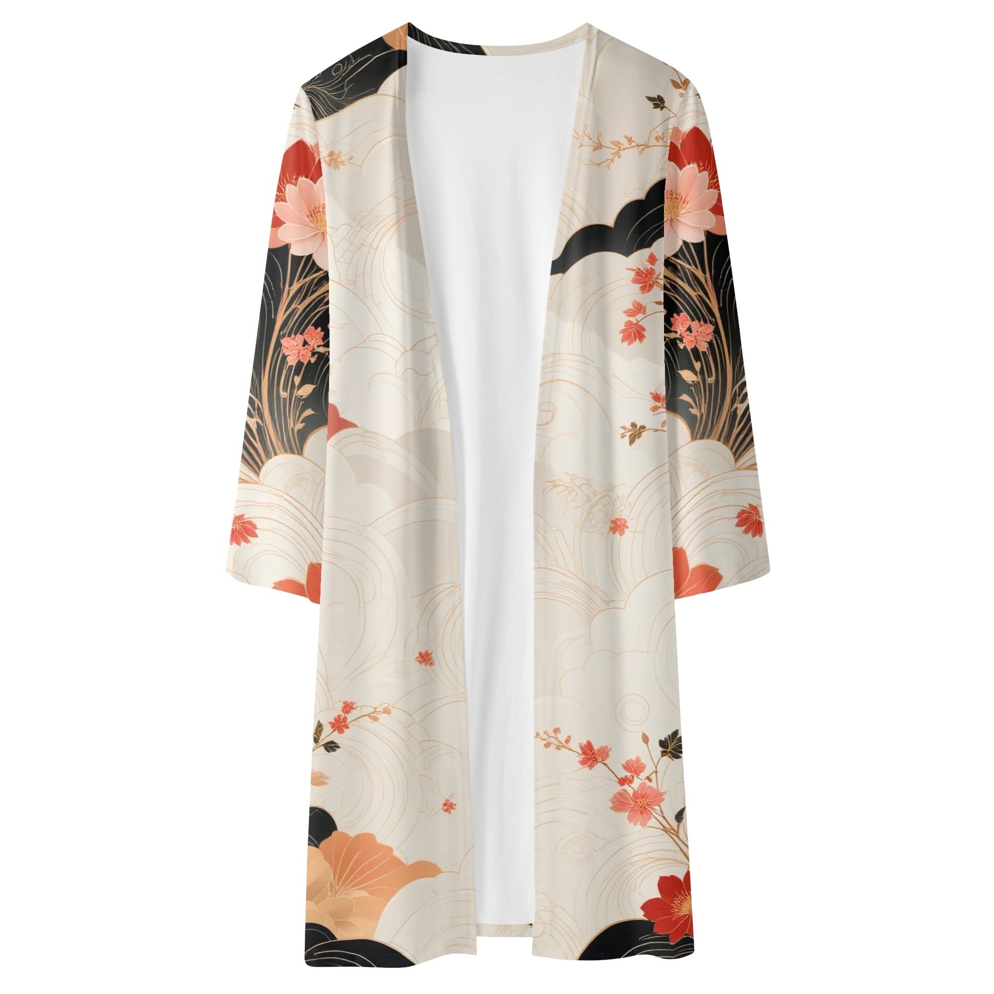 Women's Long Loose Lightweight Kitsune Kimono Cardigan for Spring and Summer