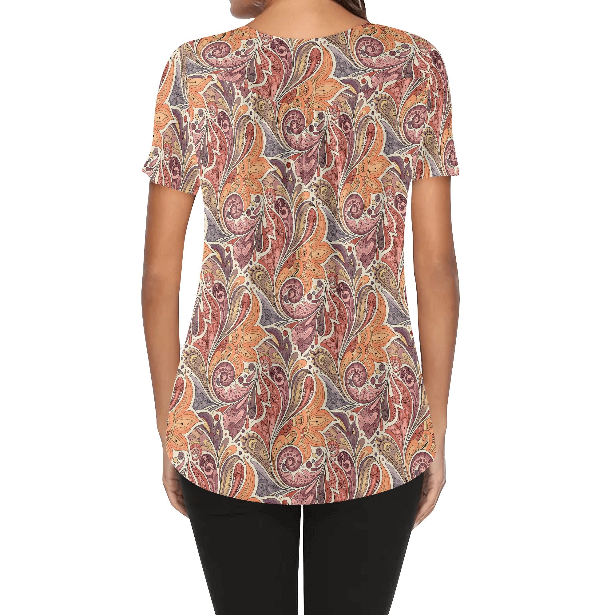 Women's Boho Chic Round Neck Short Sleeve Loose Blouse