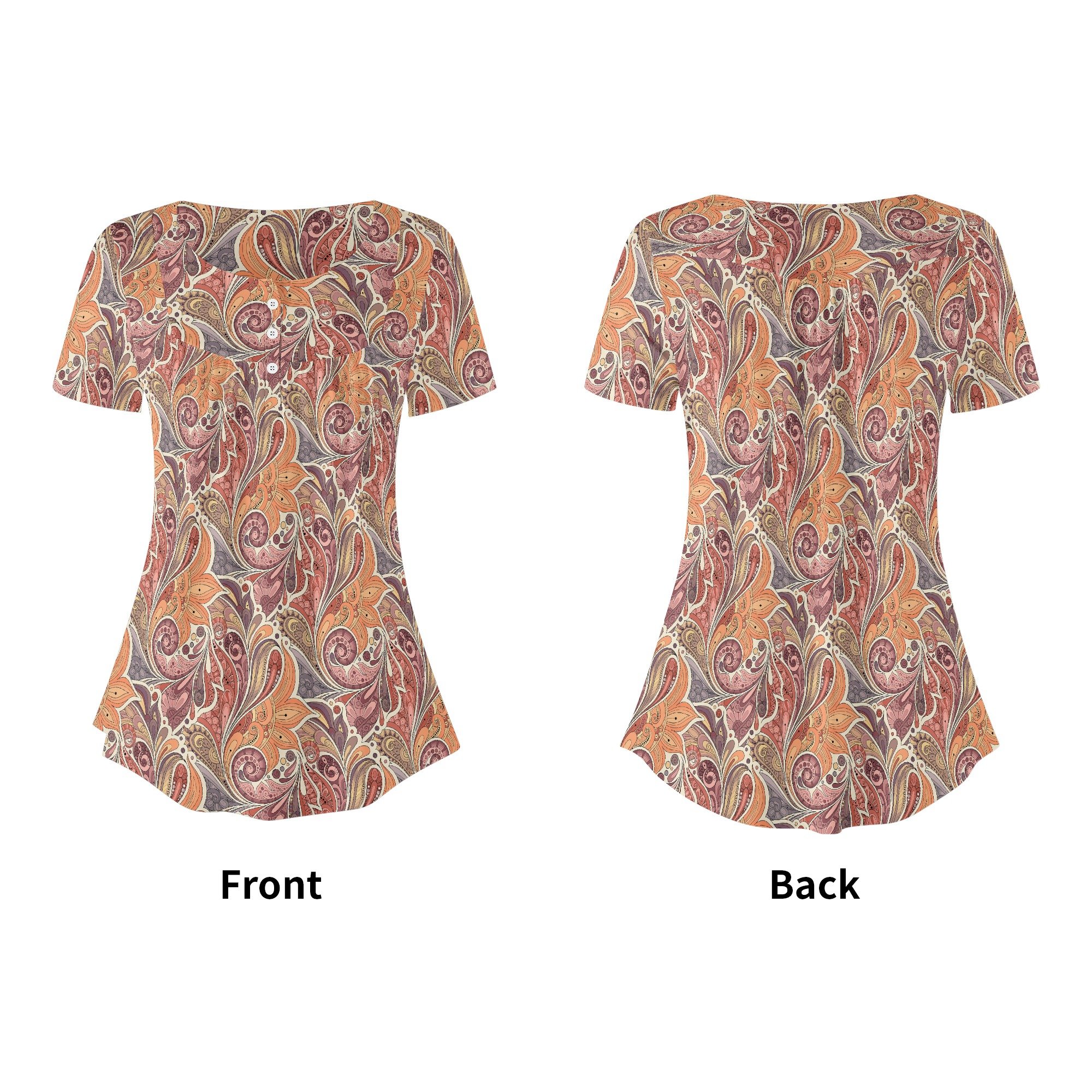 Women's Boho Chic Round Neck Short Sleeve Loose Blouse