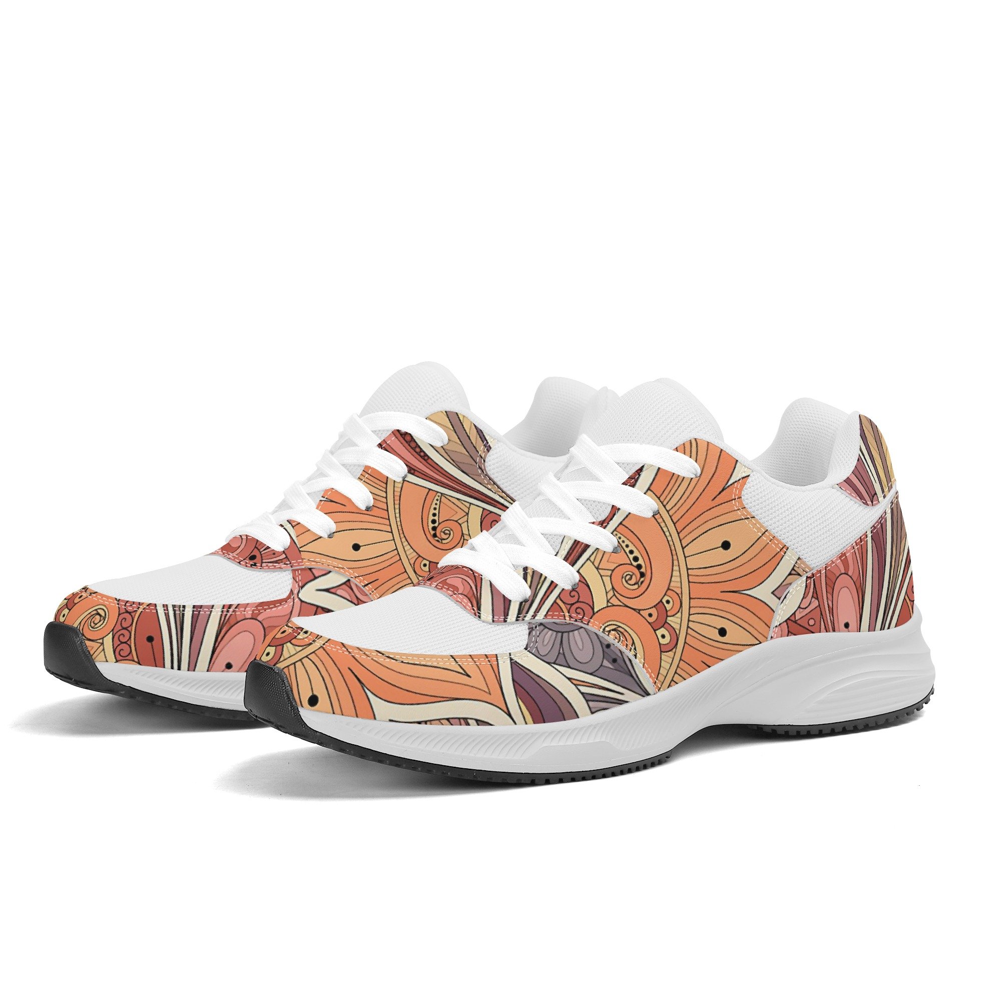 Low-top PU and mesh platform sneakers, lightweight, Boho Chic