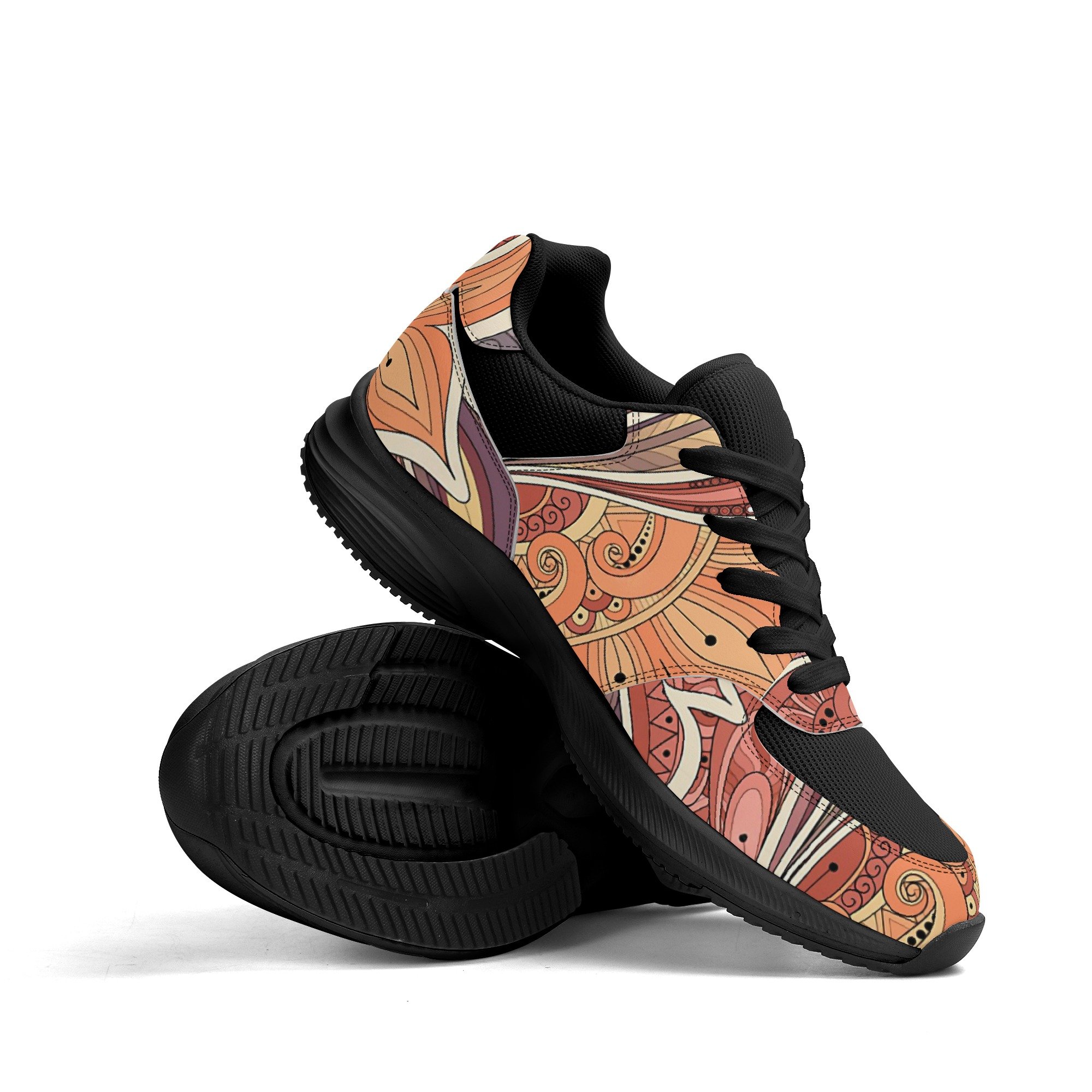 Low-top PU and mesh platform sneakers, lightweight, Boho Chic