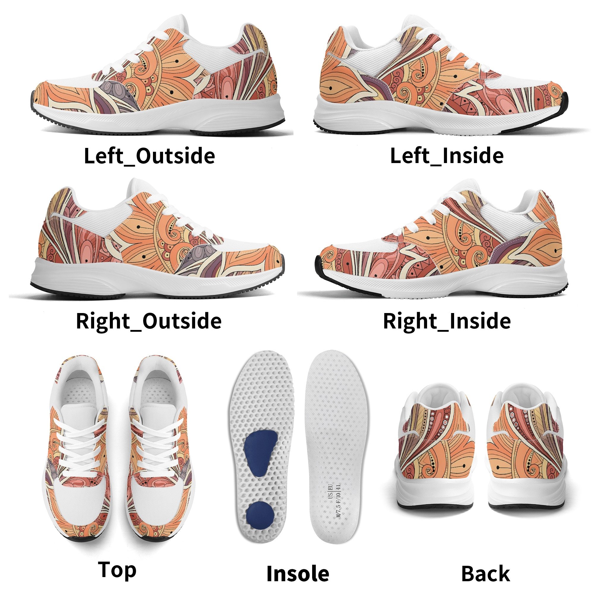 Low-top PU and mesh platform sneakers, lightweight, Boho Chic