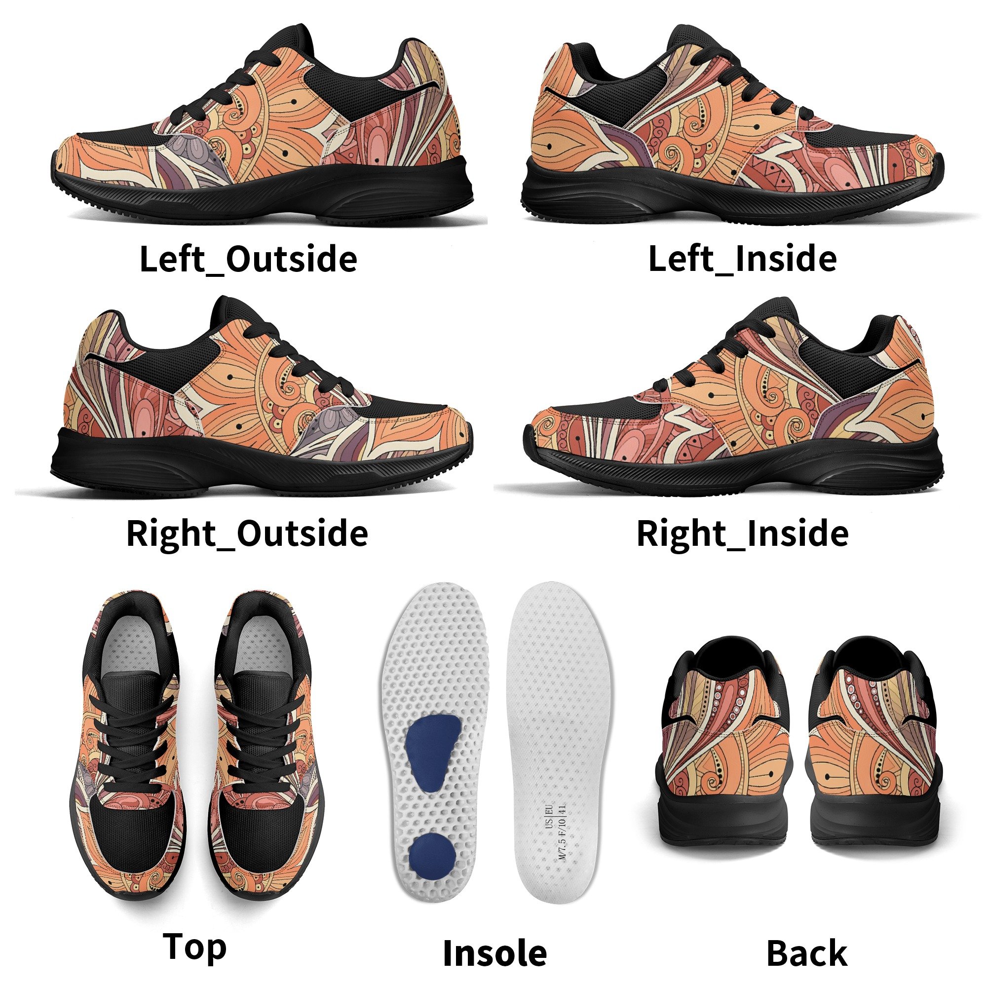 Low-top PU and mesh platform sneakers, lightweight, Boho Chic