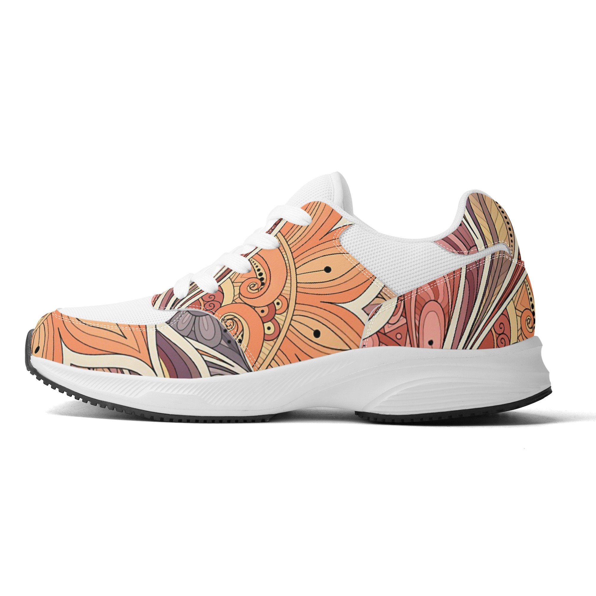 Low-top PU and mesh platform sneakers, lightweight, Boho Chic