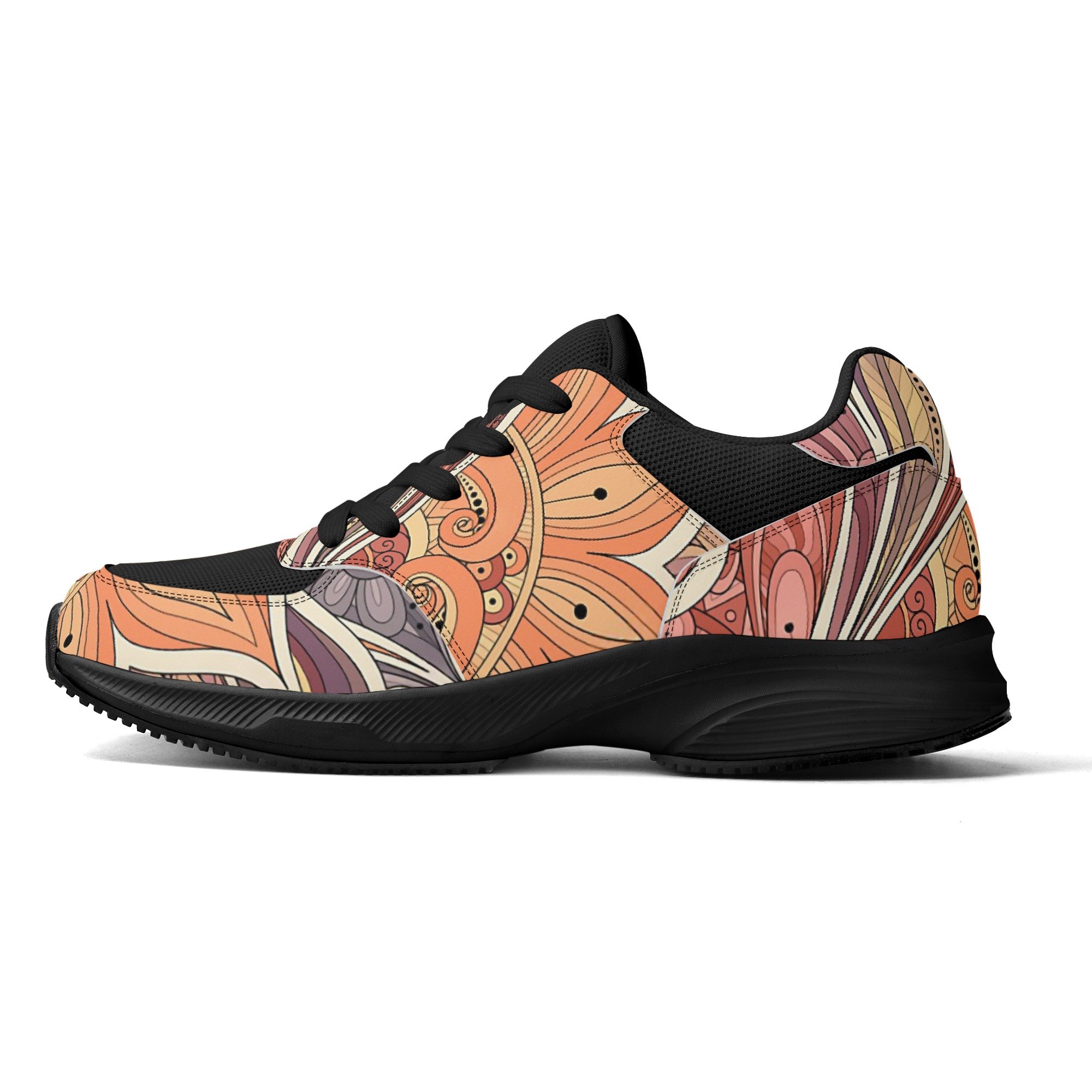 Low-top PU and mesh platform sneakers, lightweight, Boho Chic