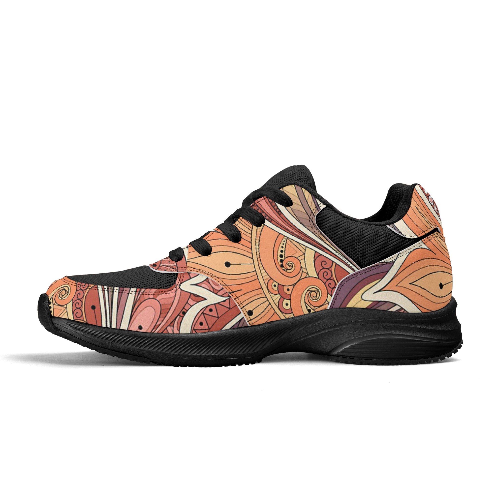 Low-top PU and mesh platform sneakers, lightweight, Boho Chic