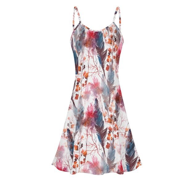 Boho chic style short summer dress with adjustable spaghetti straps, sleeveless and V-neck