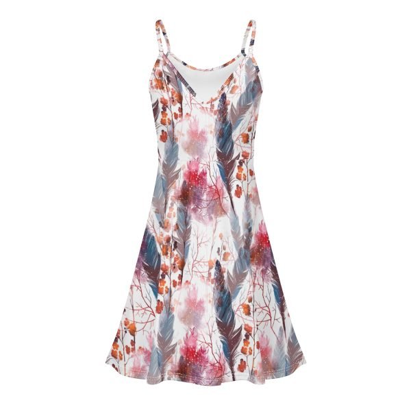 Boho chic style short summer dress with adjustable spaghetti straps, sleeveless and V-neck