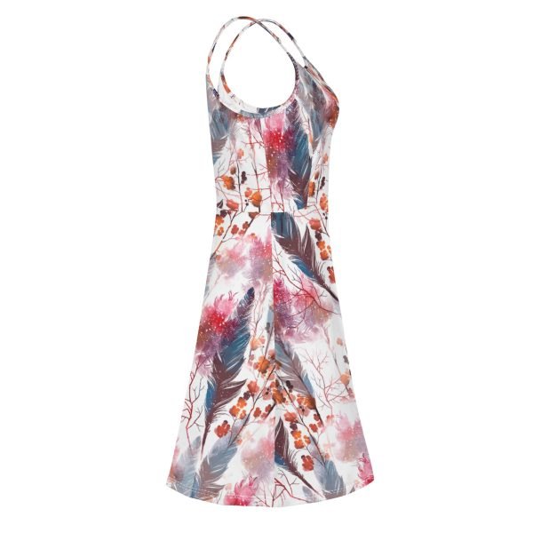 Boho chic style short summer dress with adjustable spaghetti straps, sleeveless and V-neck