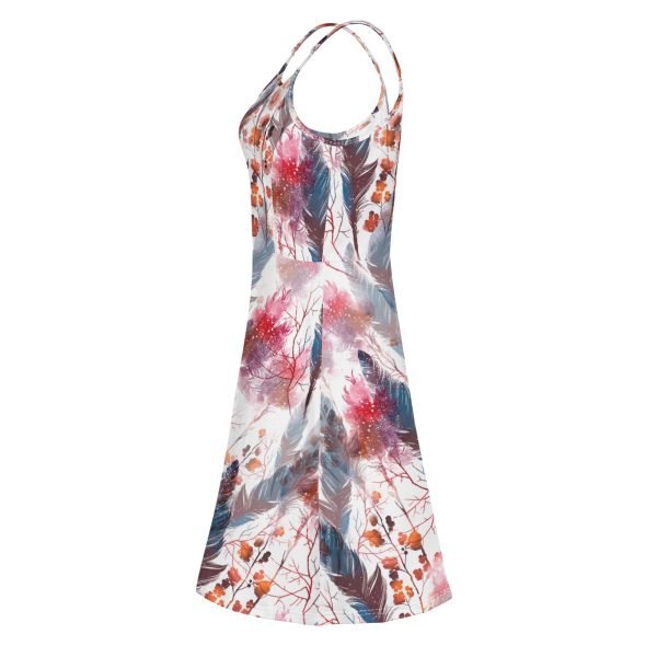 Boho chic style short summer dress with adjustable spaghetti straps, sleeveless and V-neck