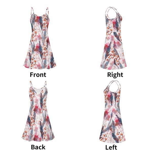 Boho chic style short summer dress with adjustable spaghetti straps, sleeveless and V-neck