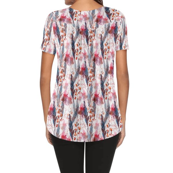 Women's Boho Chic Round Neck Short Sleeve Loose Blouse