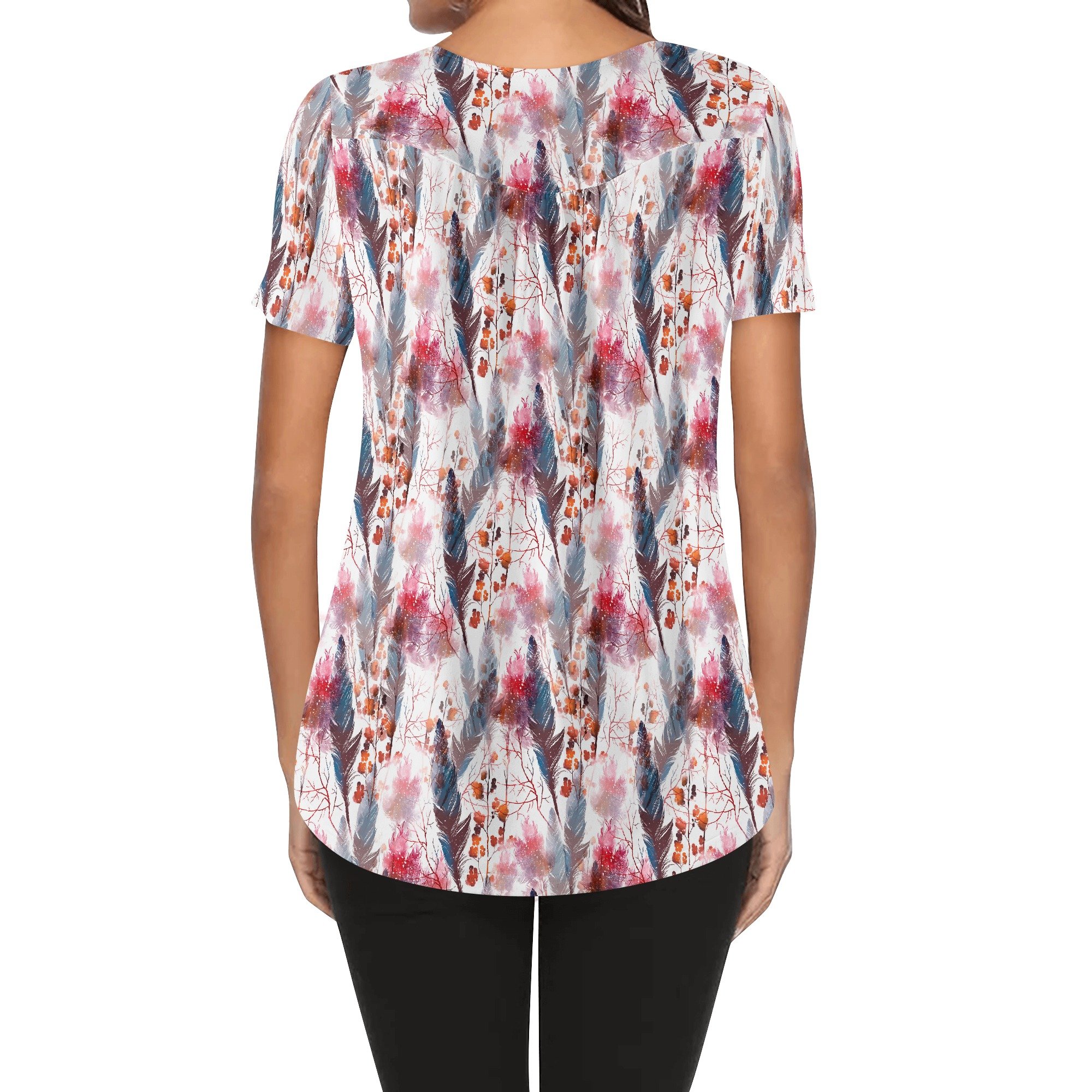 Women's Boho Chic Round Neck Short Sleeve Loose Blouse