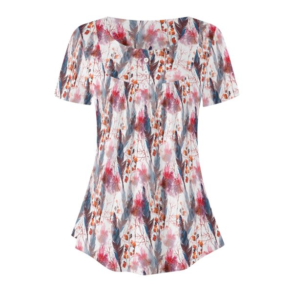 Women's Boho Chic Round Neck Short Sleeve Loose Blouse