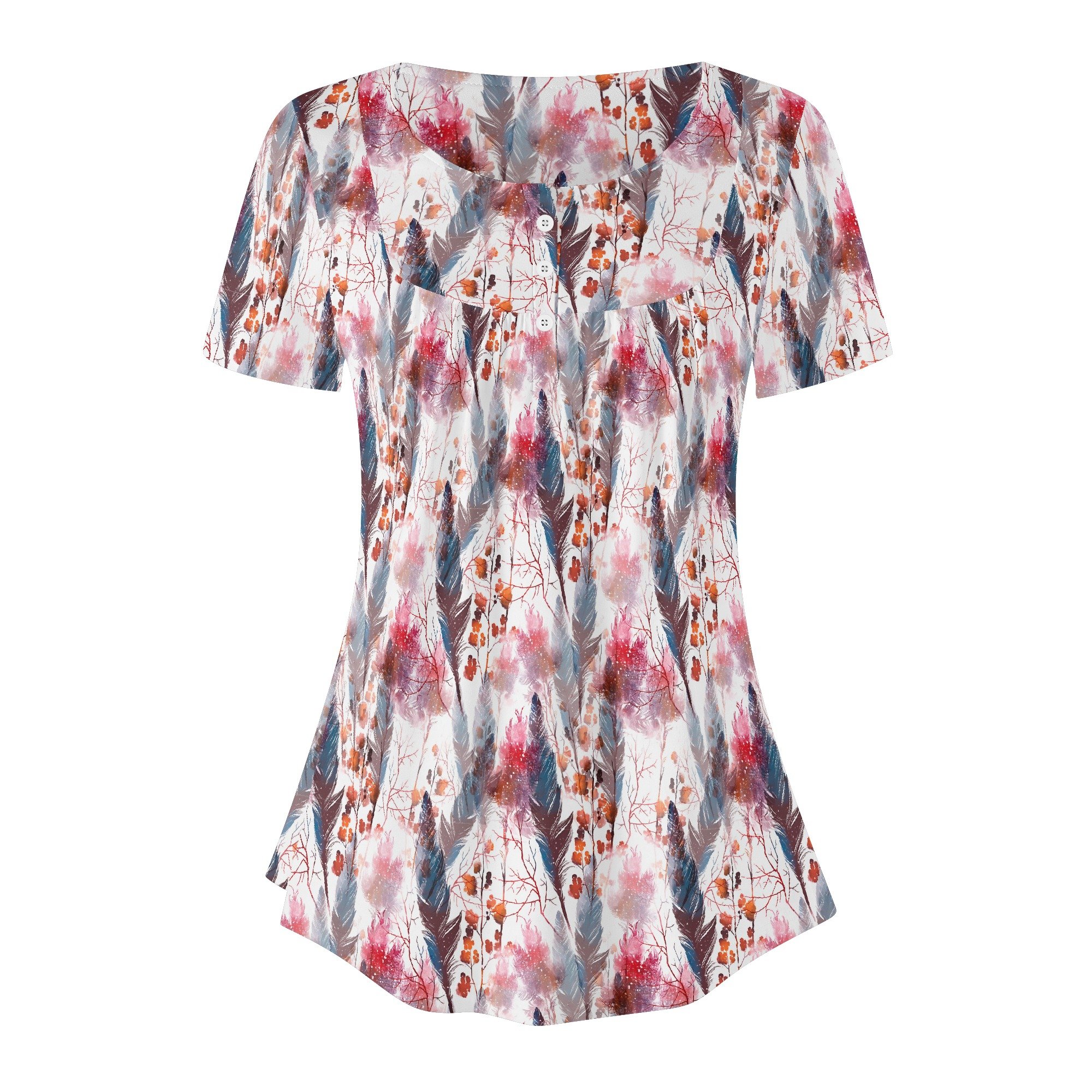 Women's Boho Chic Round Neck Short Sleeve Loose Blouse