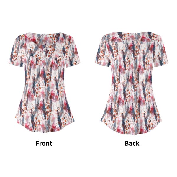 Women's Boho Chic Round Neck Short Sleeve Loose Blouse
