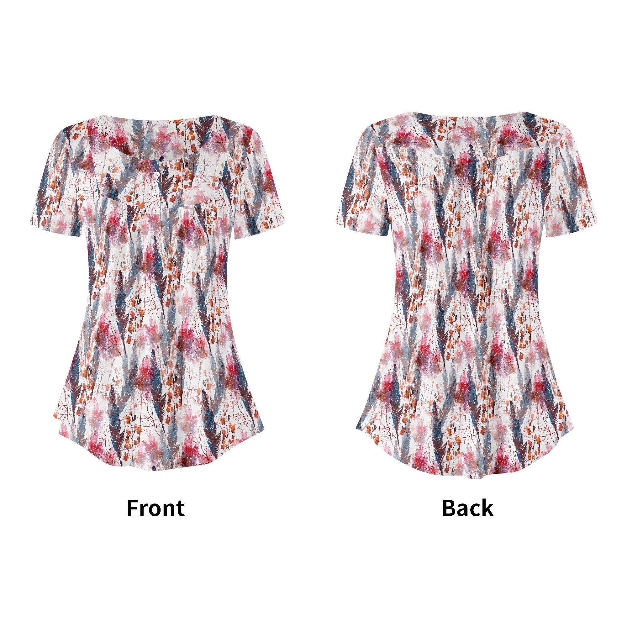 Women's Boho Chic Round Neck Short Sleeve Loose Blouse