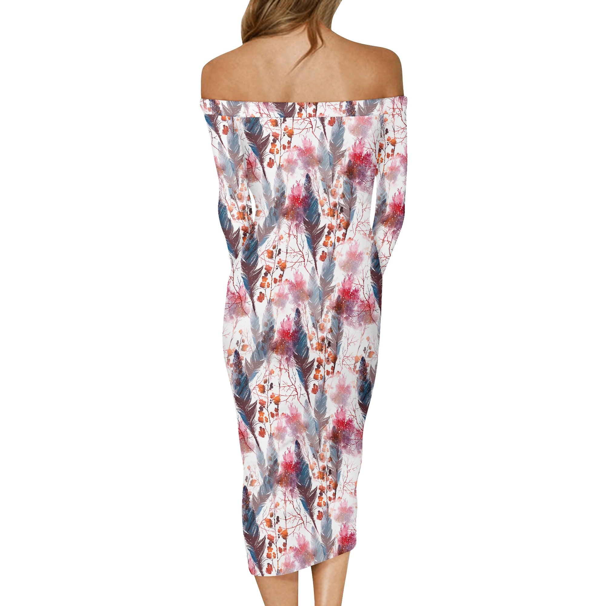 Women's Elegant Long Sleeve Off Shoulder Wrap Dress Boho Chic