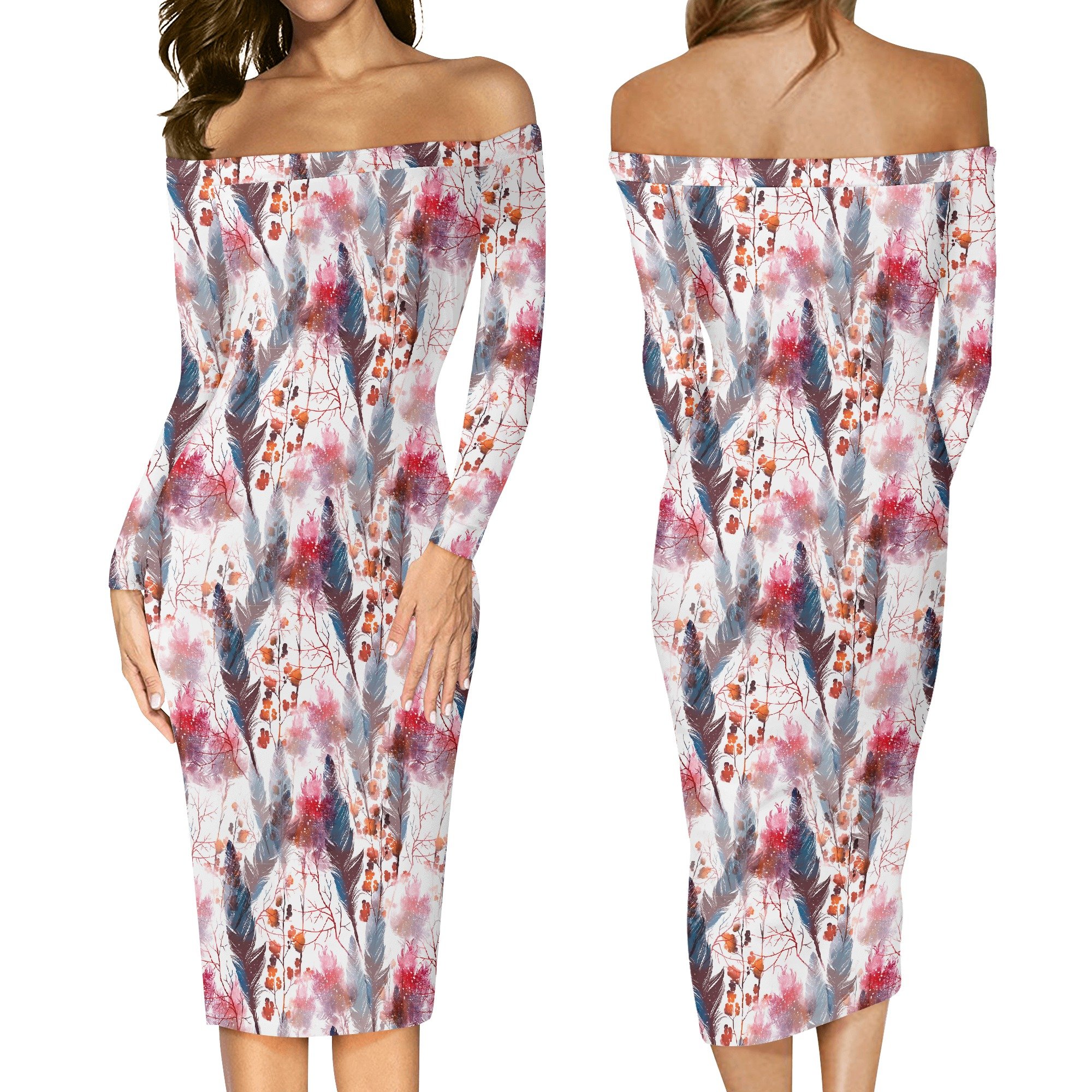 Women's Elegant Long Sleeve Off Shoulder Wrap Dress Boho Chic