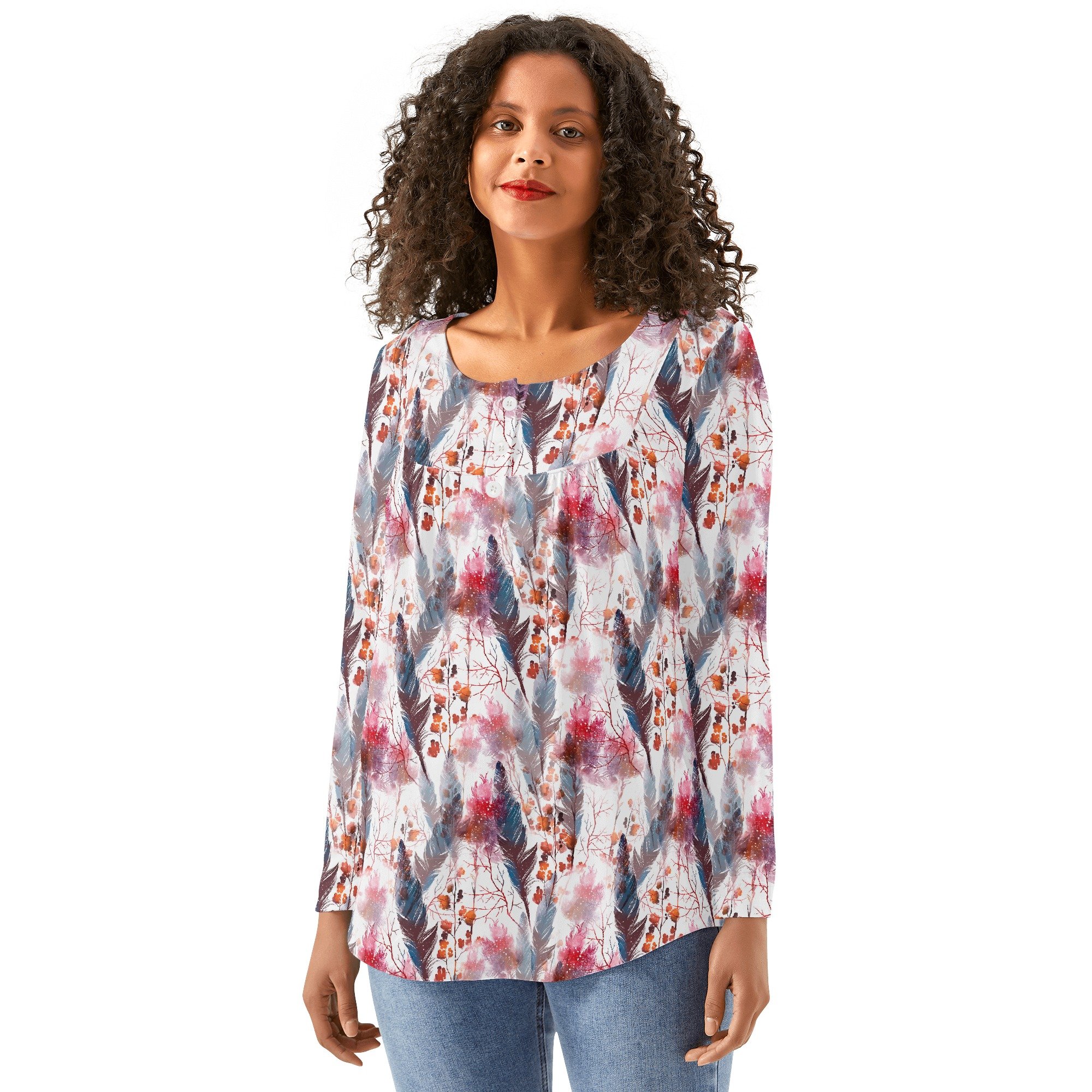 Women's Boho Chic Long Sleeve Flowy Loose Blouse