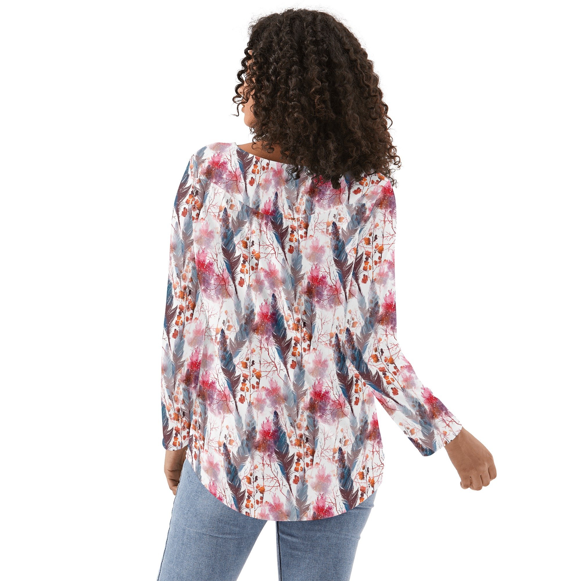 Women's Boho Chic Long Sleeve Flowy Loose Blouse