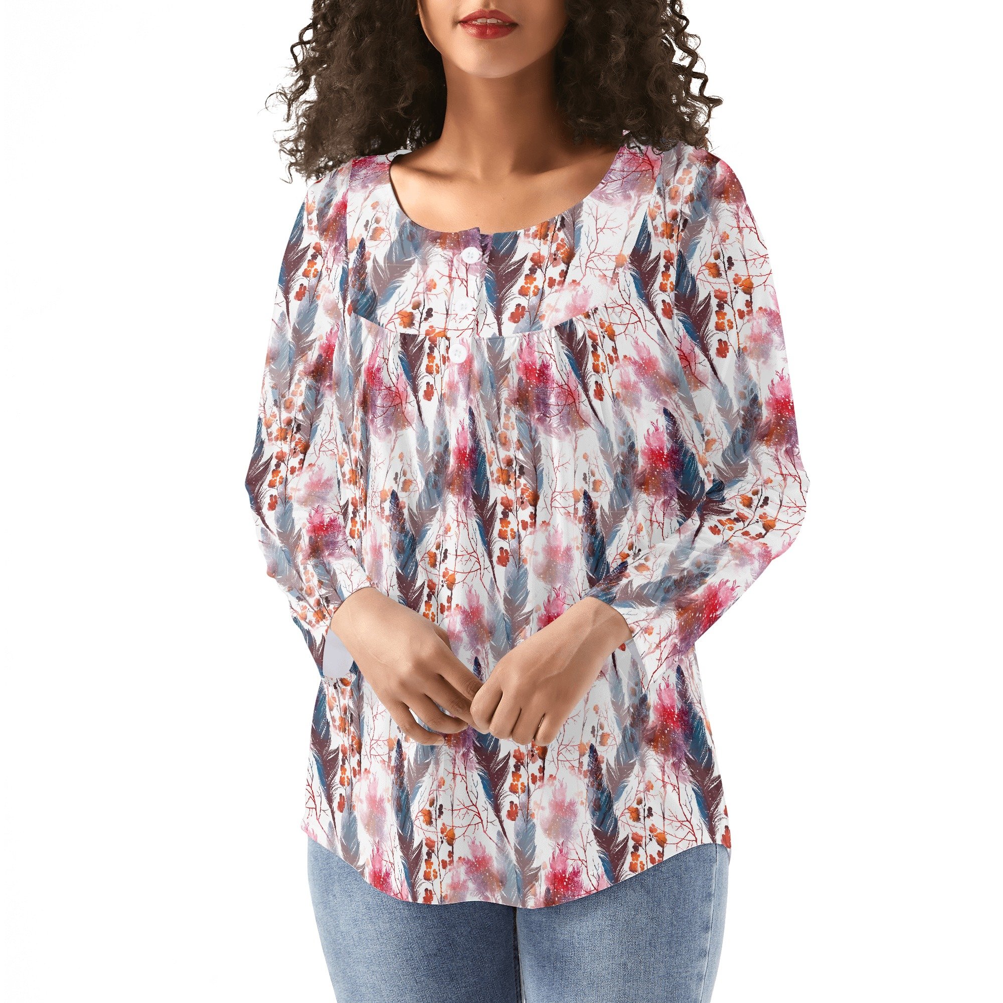 Women's Boho Chic Long Sleeve Flowy Loose Blouse