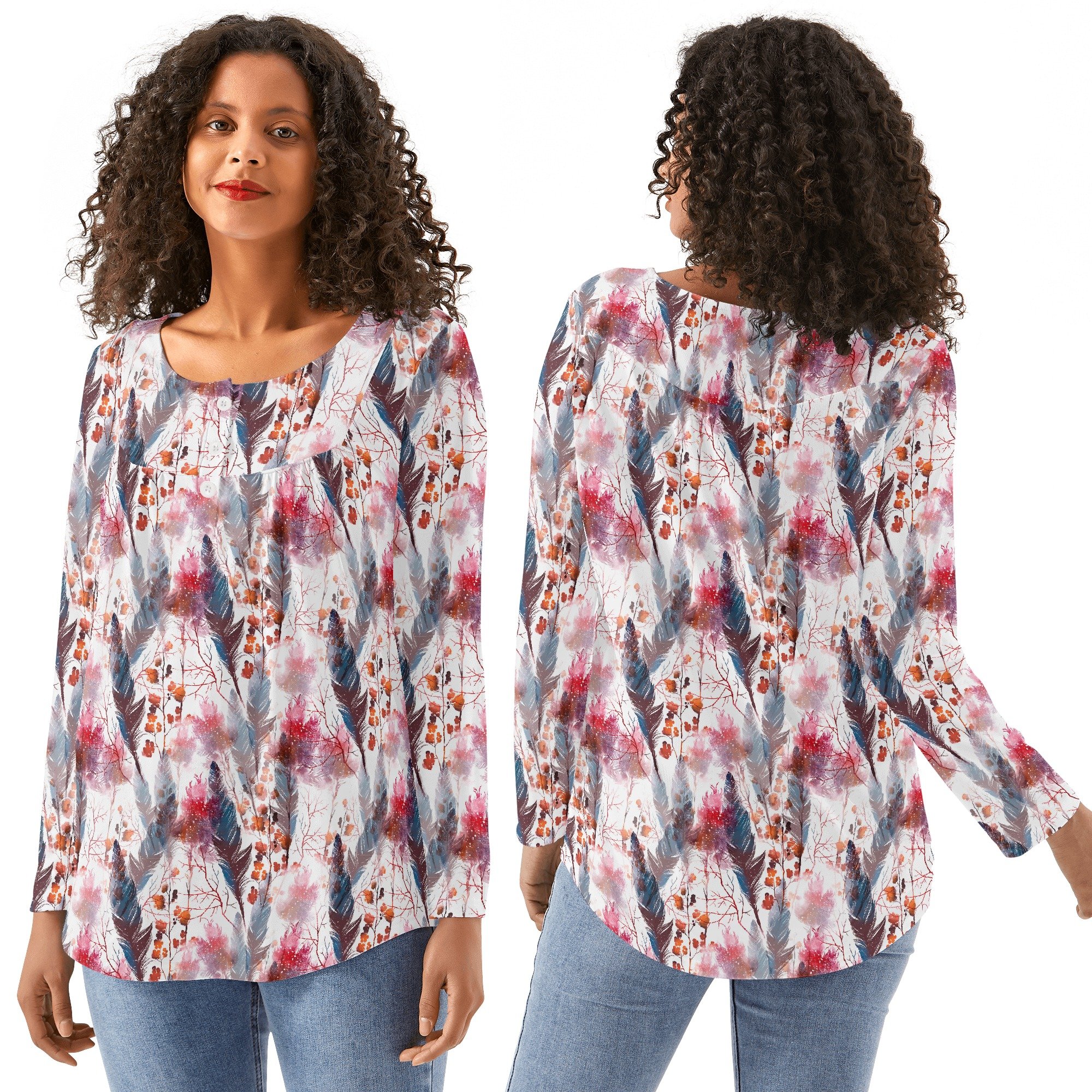 Women's Boho Chic Long Sleeve Flowy Loose Blouse