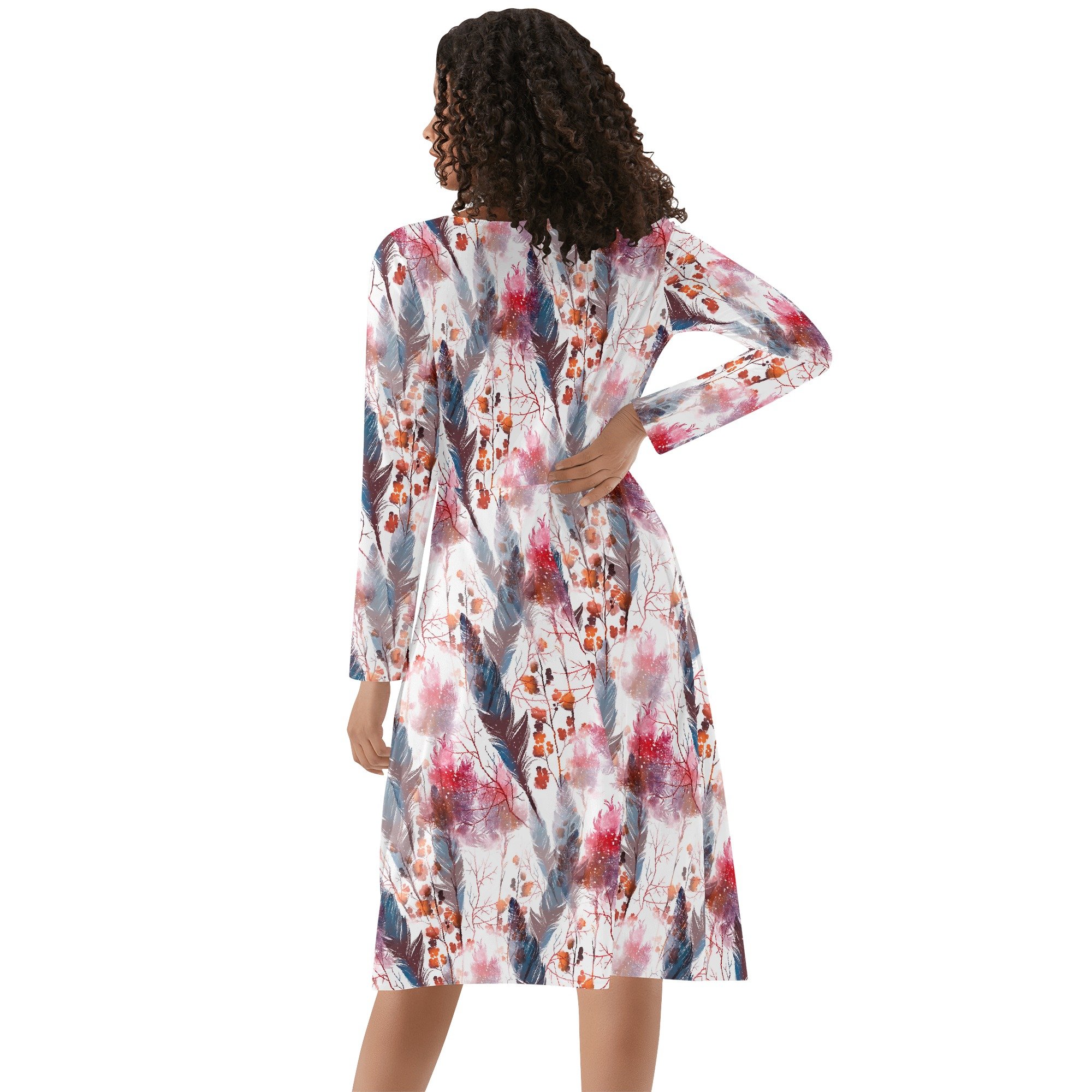 Women's V-neck Long Sleeve Ruffle Boho Chic Dress
