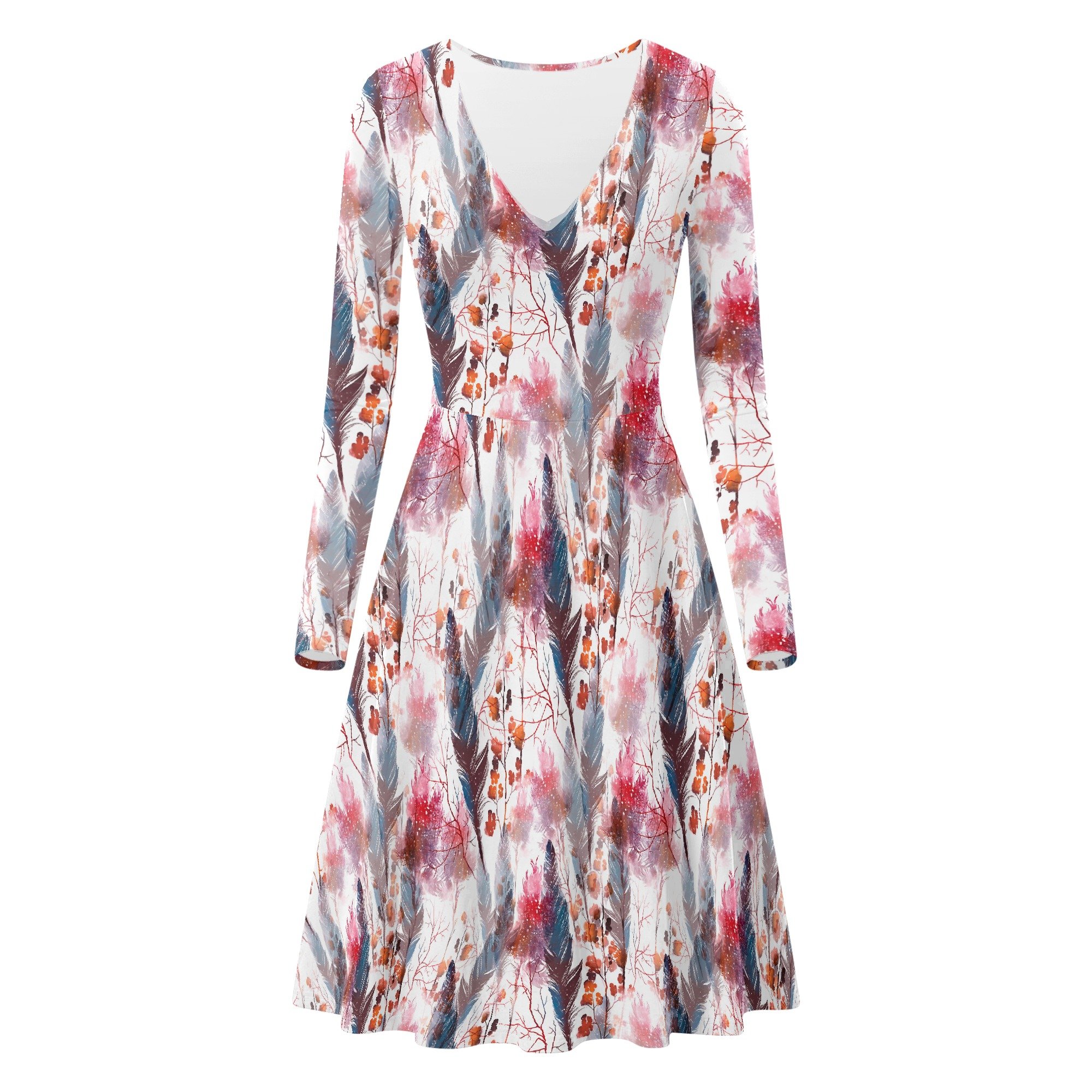 Women's V-neck Long Sleeve Ruffle Boho Chic Dress