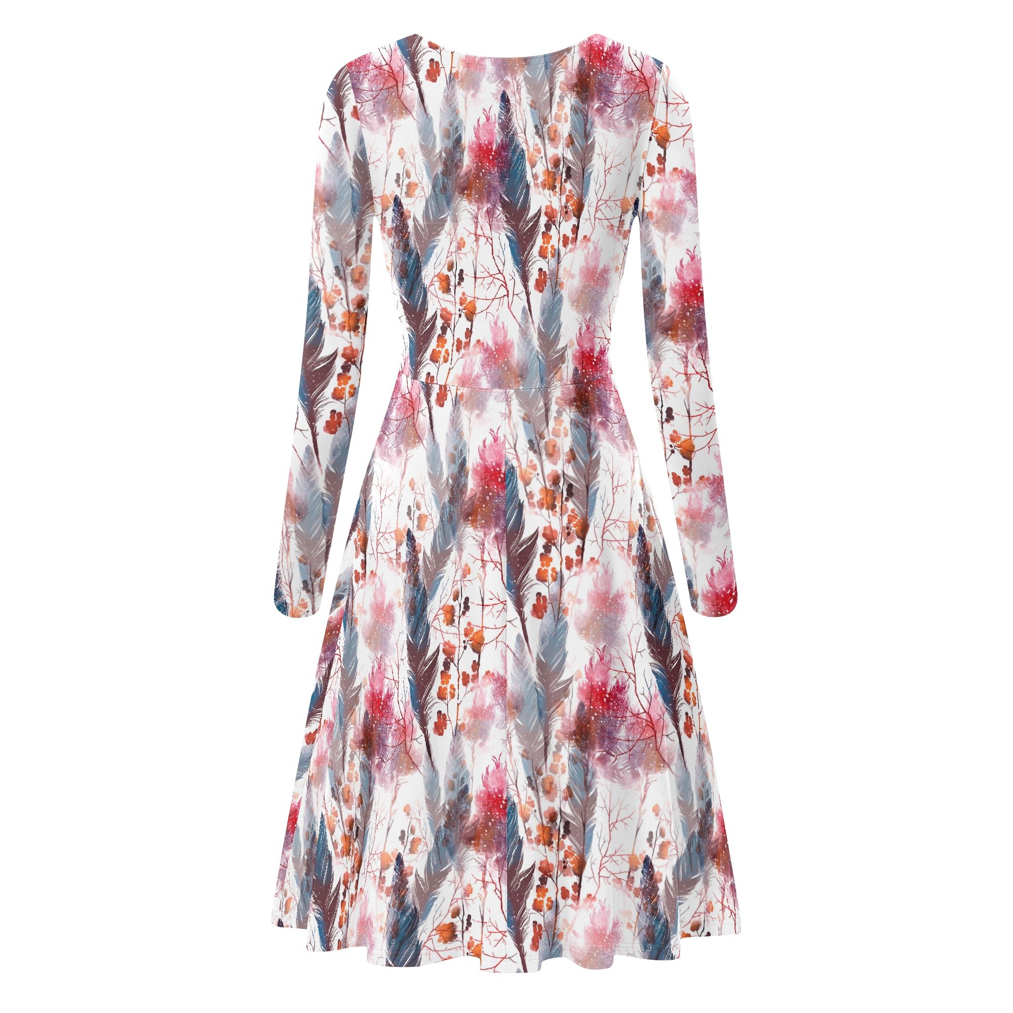 Women's V-neck Long Sleeve Ruffle Boho Chic Dress