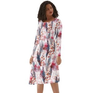 Women's Round Neck Long Sleeve Ruffle Boho Chic Dress