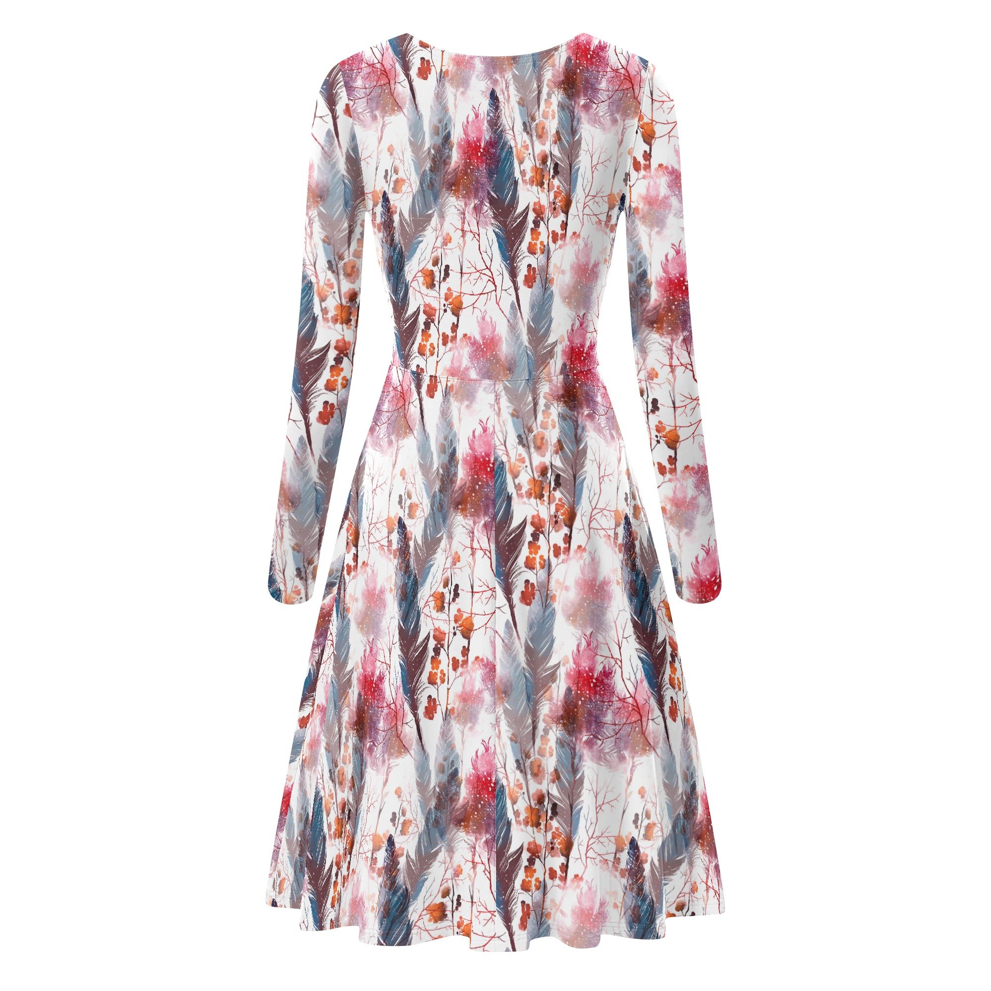 Women's Round Neck Long Sleeve Ruffle Boho Chic Dress