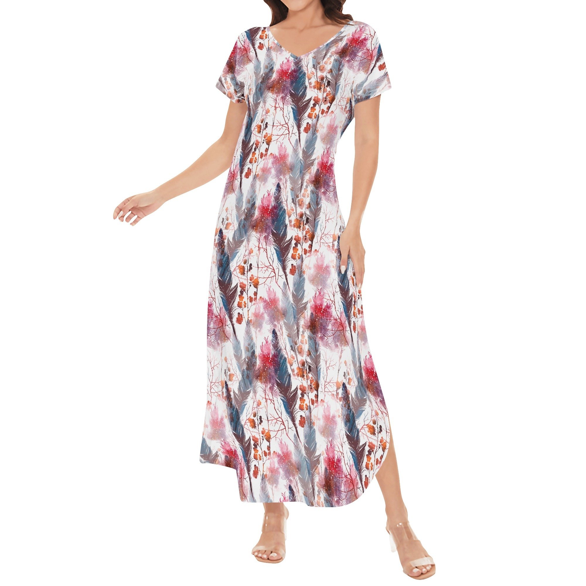 Women's Boho Chic Short Sleeve Draped Maxi Dress