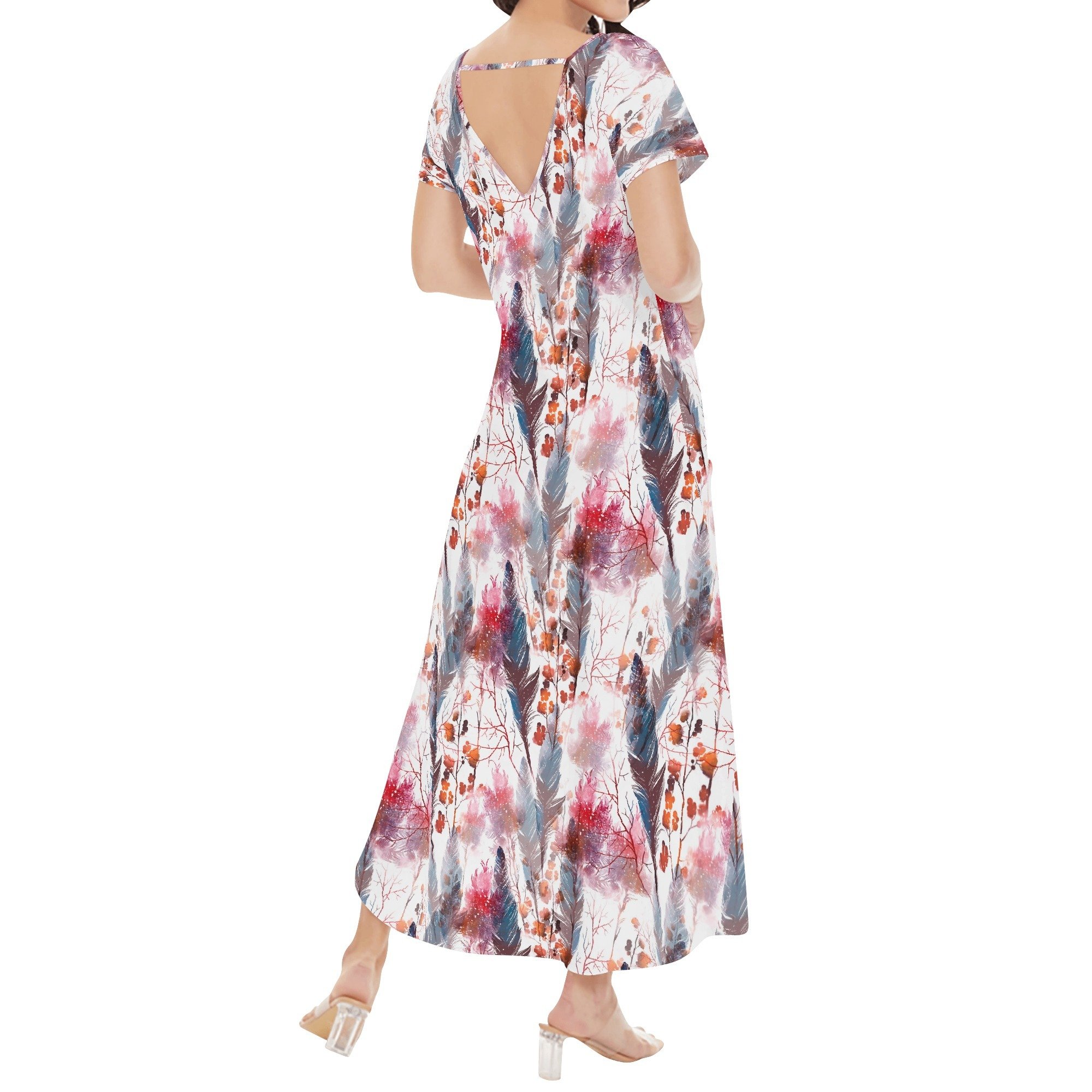 Women's Boho Chic Short Sleeve Draped Maxi Dress