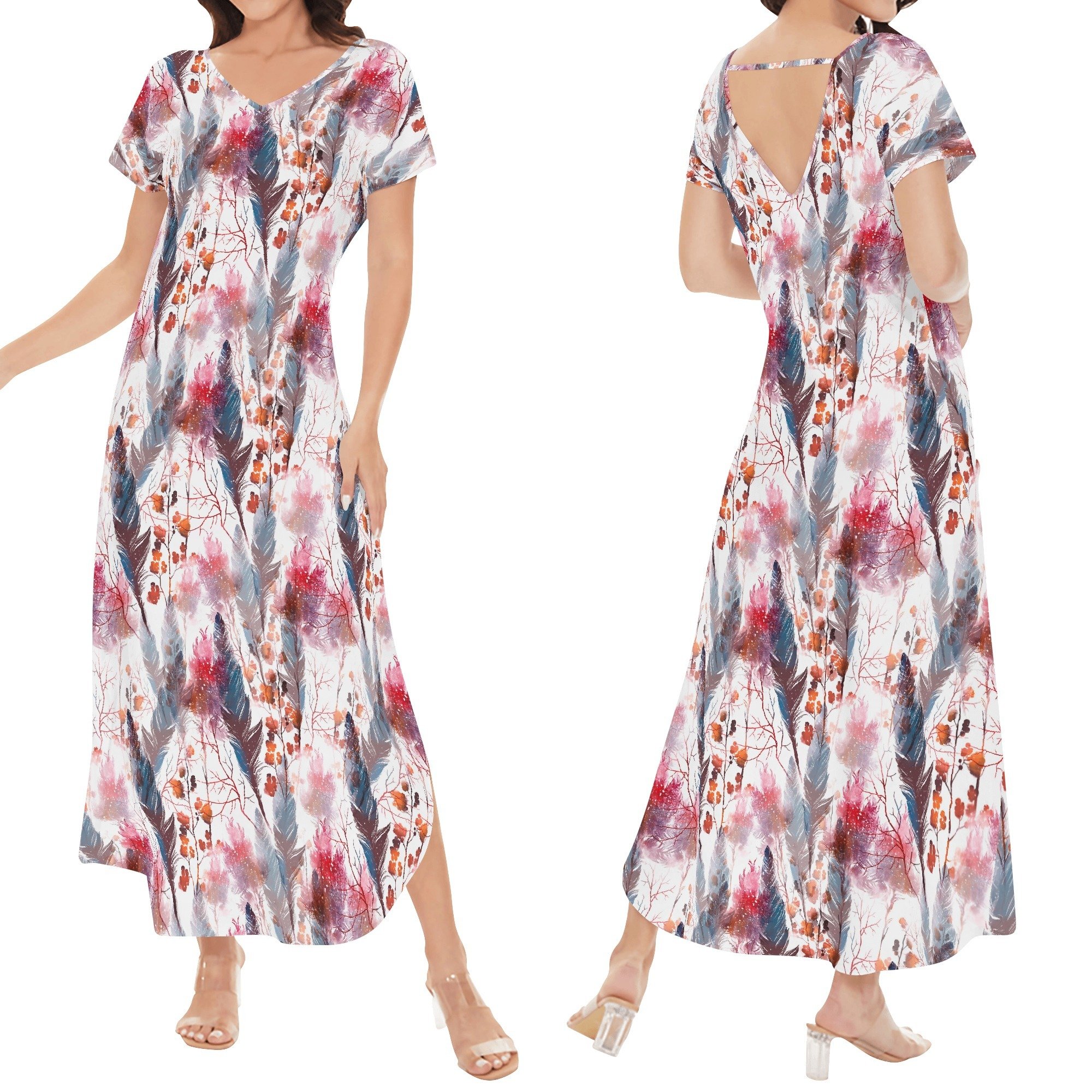 Women's Boho Chic Short Sleeve Draped Maxi Dress