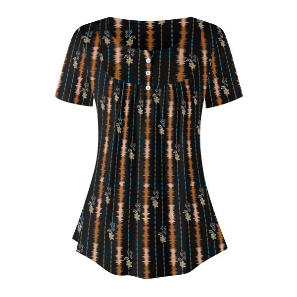 Blusa Estampada Floral con Diseño de Rayas Texturizadas