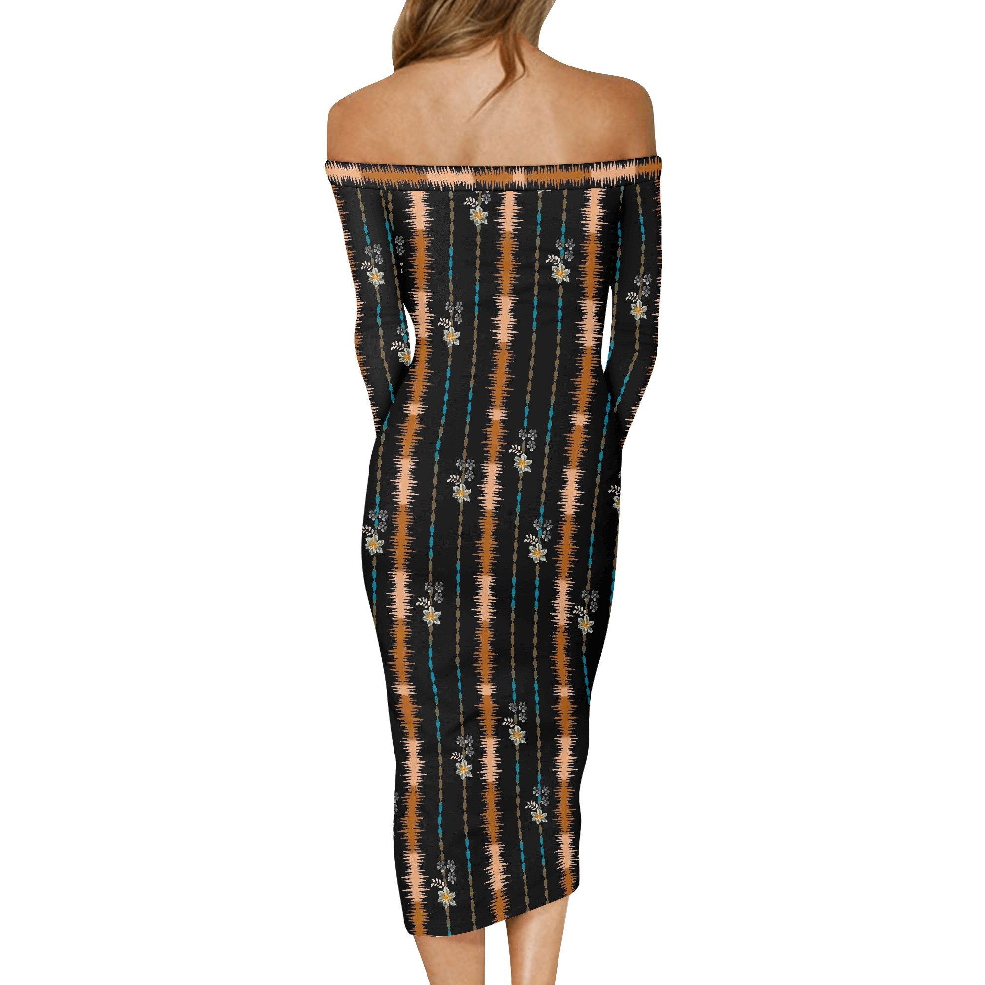 Vestido Bardot Estampado Étnico Floral