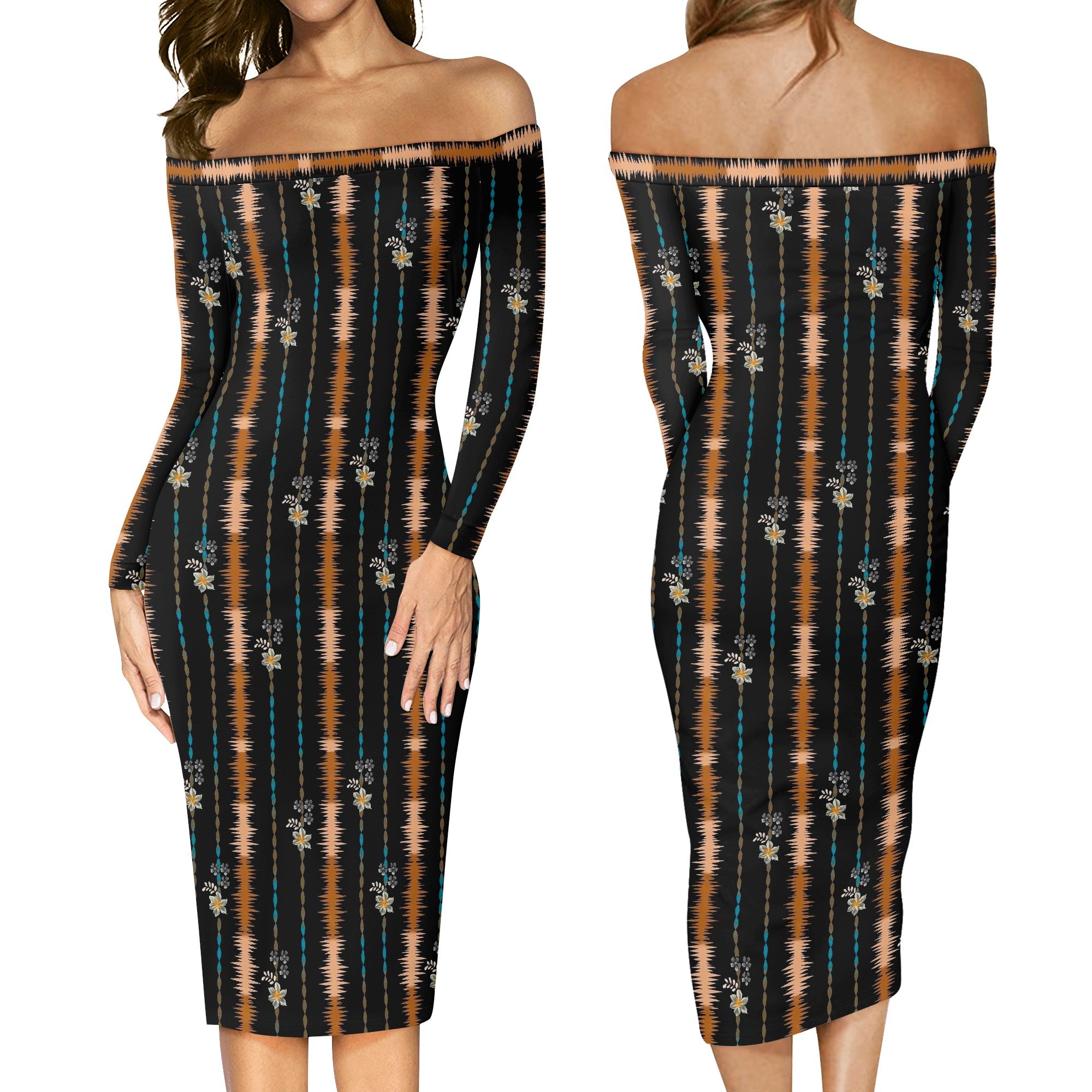 Vestido Bardot Estampado Étnico Floral