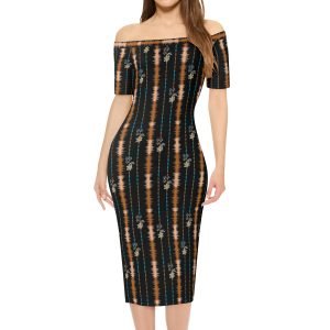 Vestido Midi Estampado Étnico con Hombros Descubiertos