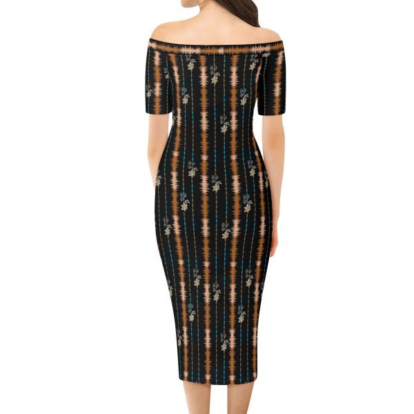Vestido Midi Estampado Étnico con Hombros Descubiertos
