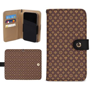 Funda Flip Marrón Premium en piel sintética con diseño en tonos marrón oscuro y dorado.
