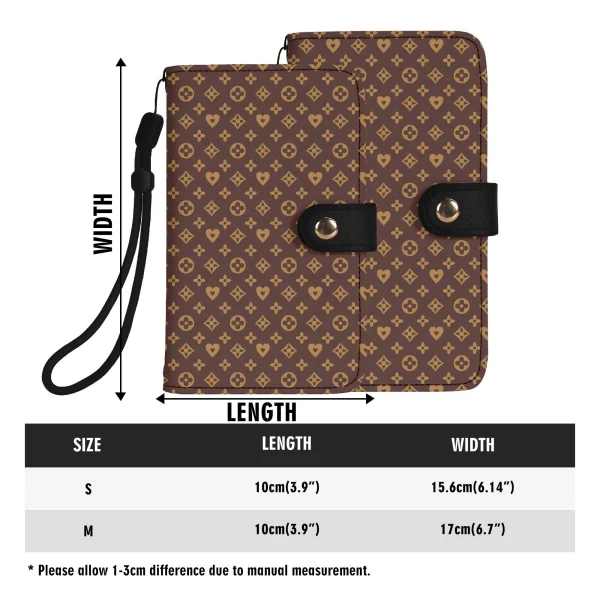 Funda Flip Marrón Premium en piel sintética con diseño en tonos marrón oscuro y dorado.