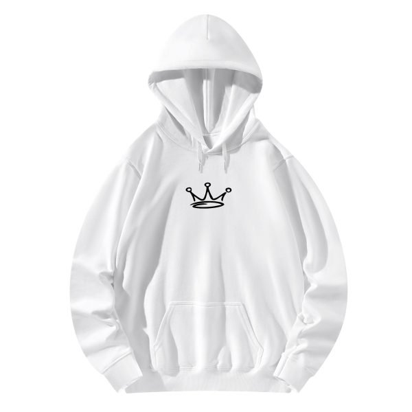Sudadera blanca y gris con estampado frontal de oso rebelde, gafas pixeladas y lema 'NO MORE RULES' en marco rosa dinámico.