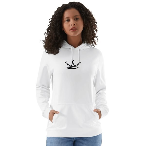 Sudadera blanca y gris con estampado frontal de oso rebelde, gafas pixeladas y lema 'NO MORE RULES' en marco rosa dinámico.