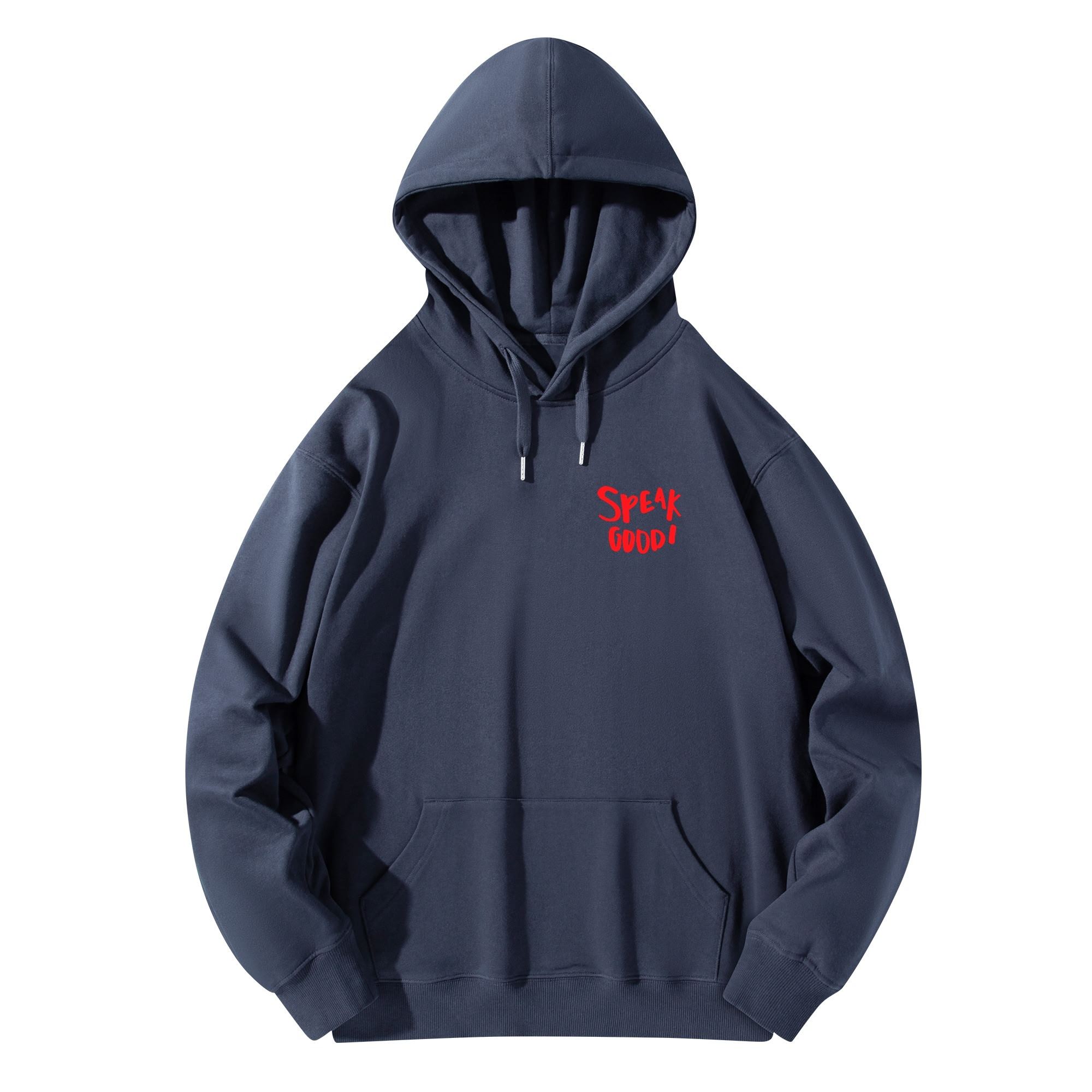 Sudadera negra con diseño gráfico de un oso estilizado y el texto "SPEAK GOOD!" en letras rojas, ideal para un estilo urbano y moderno.