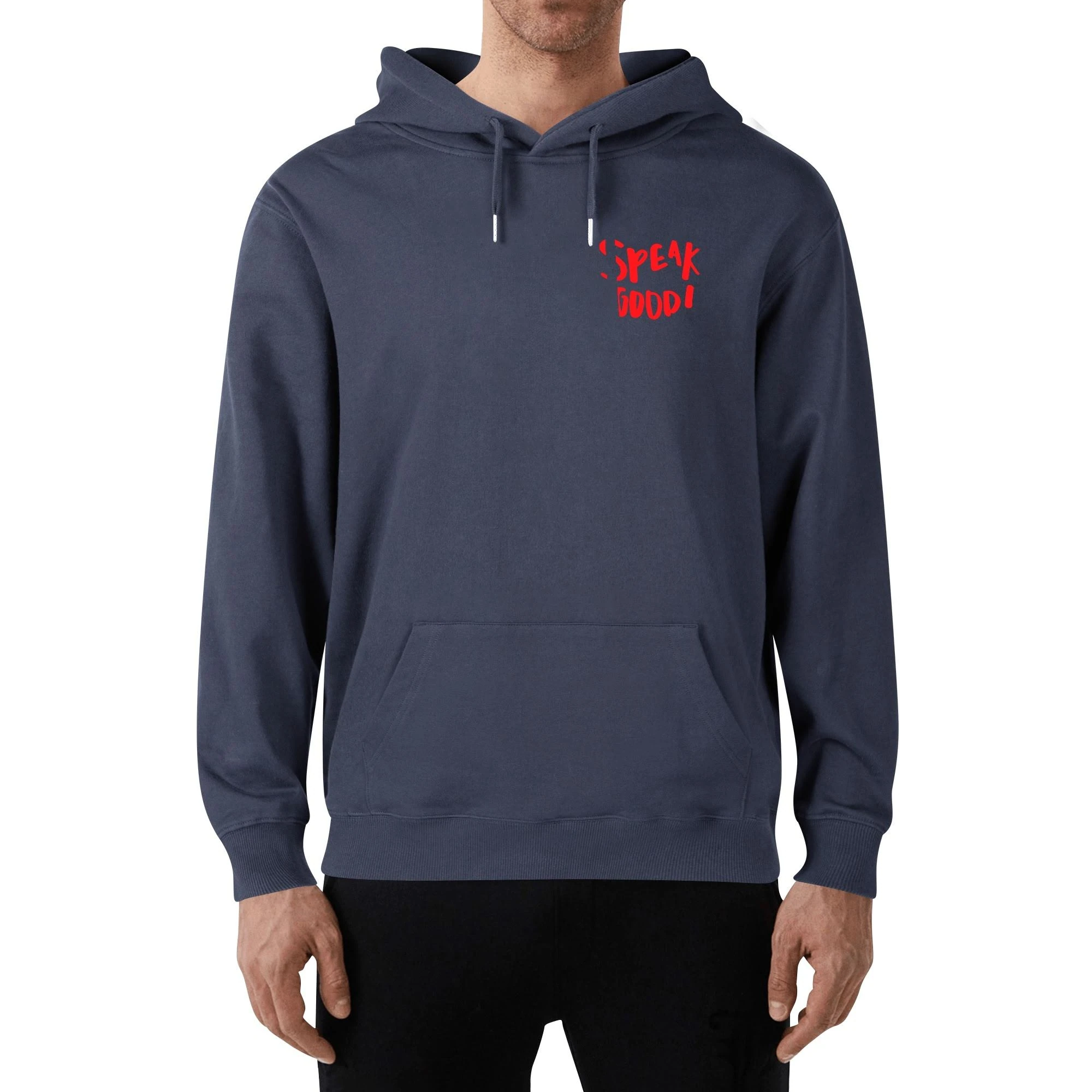 Sudadera negra con diseño gráfico de un oso estilizado y el texto "SPEAK GOOD!" en letras rojas, ideal para un estilo urbano y moderno.