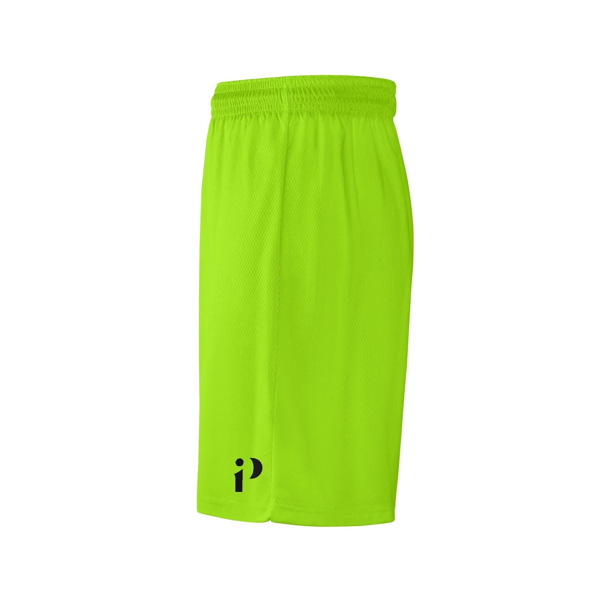 Shorts Verdes Activos - Shorts de malla ligeros y transpirables, color verde neón, diseño moderno y cómodo.